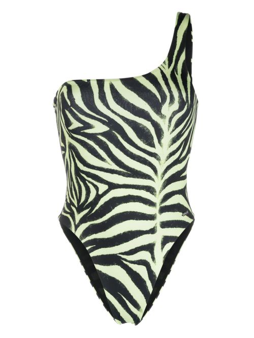 Zebra-print one-shoulder swimsuit - Black