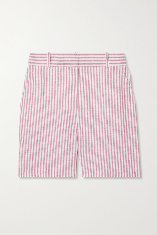 Miami Striped Linen Shorts - Red - IT36