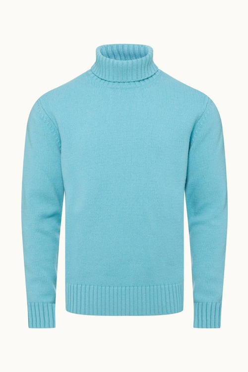 Merino Wool and Cashmere Blend Turtleneck — Blue