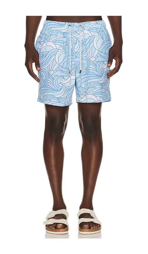 Vintage Summer Seersucker Stretch Volleys in Blue. M. Also in S, L, XL/1X, XXL/2X