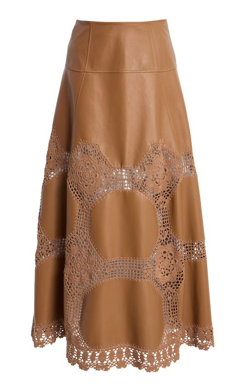 Izra Crochet Leather Midi Skirt - Moda Operandi
