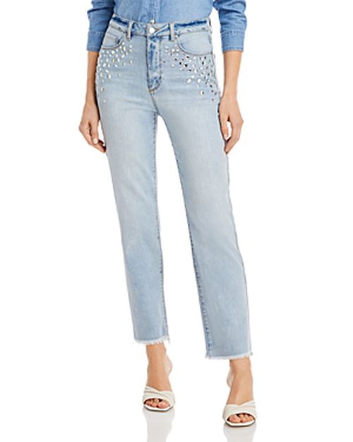 High Rise Embellished Straight Jeans - 100% Exclusive