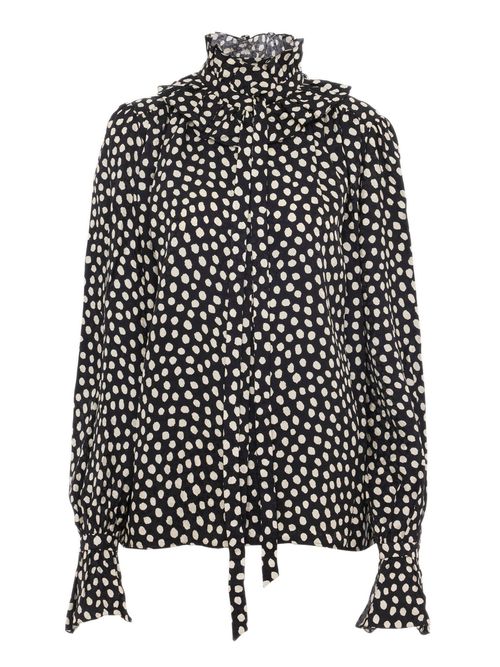 Chloé High-Neck Silk Blouse with Front Tie and Mother-of-Pearl Buttons