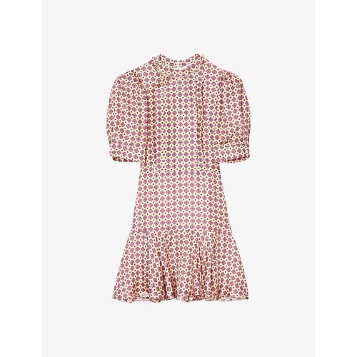 Womens Roses Graphic-print Ruffle-neck Woven Mini Dress 8