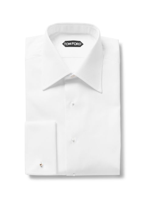 White Slim-Fit Bib-Front Double-Cuff Cotton Tuxedo Shirt
