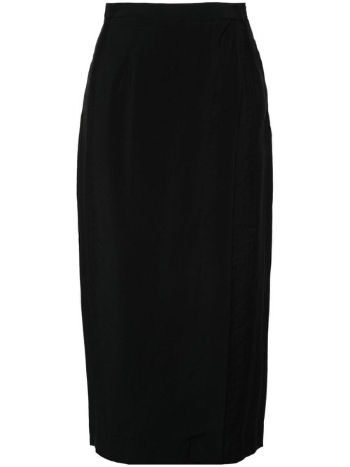 Textured wrap midi skirt - Black