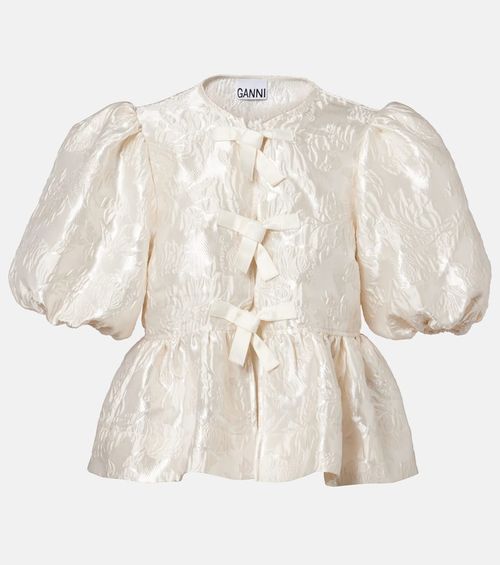 Peplum satin jacquard blouse