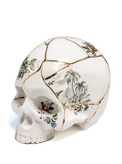X Marcantonio Raimondi Malerba Kintsugi porcelain skull - White