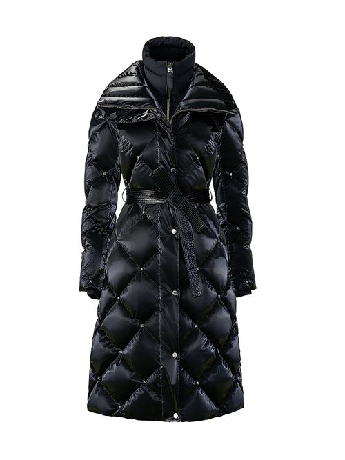 Women's Izumi-Glo Rhinestone High-Gloss Quilted Coat - Black