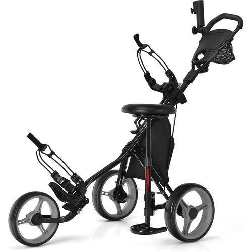 3-Wheel Golf Push Pull Cart Folding Golf Trolley With Hydraulic Seat