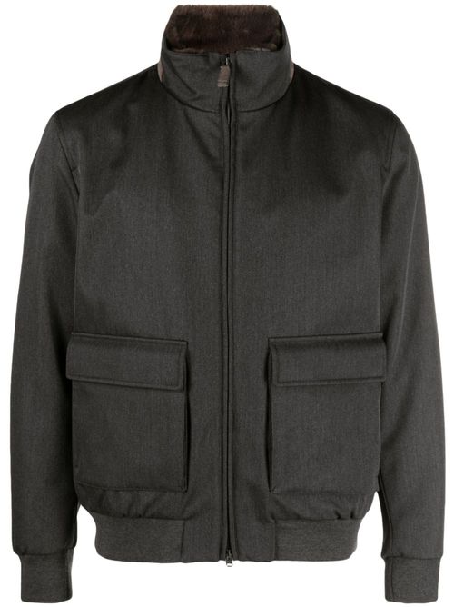 Funnel-neck virgin wool bomber jacket - Grey