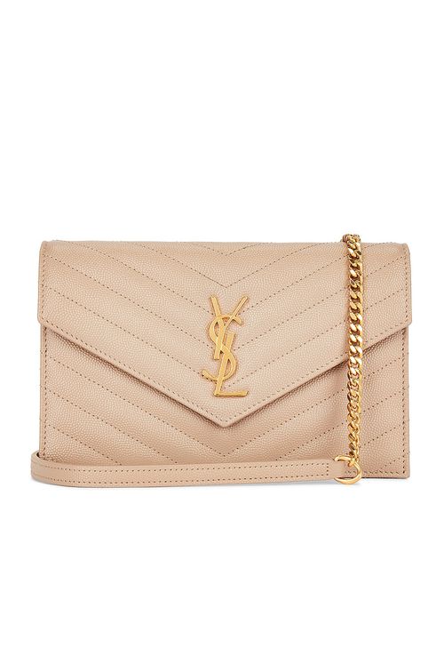 Saint Laurent Cassandra Envelope Chain Wallet Bag in Dark Beige - Beige.  a