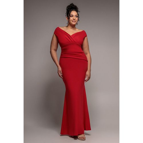 Goddiva Plus Bardot Pleated Maxi Dress - Red