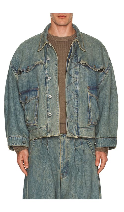Art Community Washed Indigo Reversible 7 Pocket Japanese Denim Jacket in Washed Indigo. XL/1X also in L