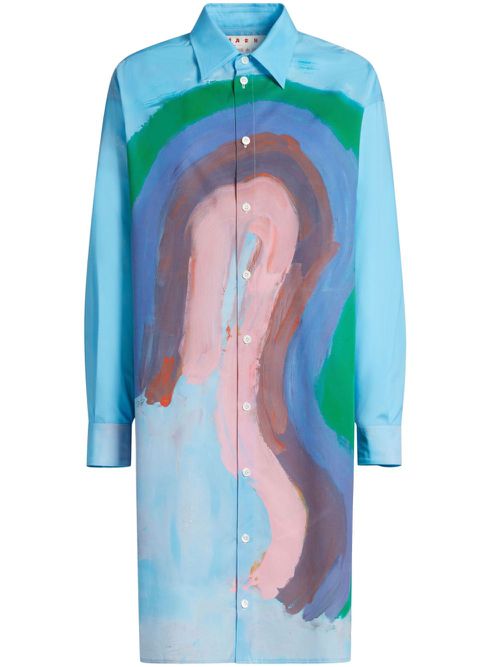 Painted-design shirt dress - Blue