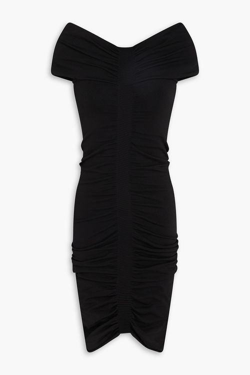 Off-the-shoulder ruched knitted dress - Black - S