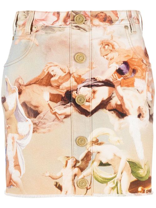 Printed denim miniskirt - Neutrals