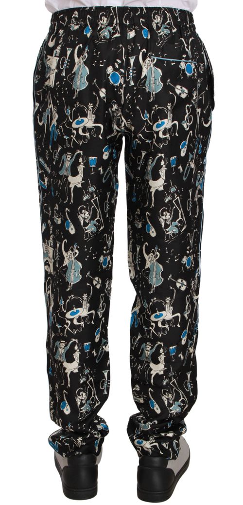 Musical Instrument Print Silk Lounge Pants — Black