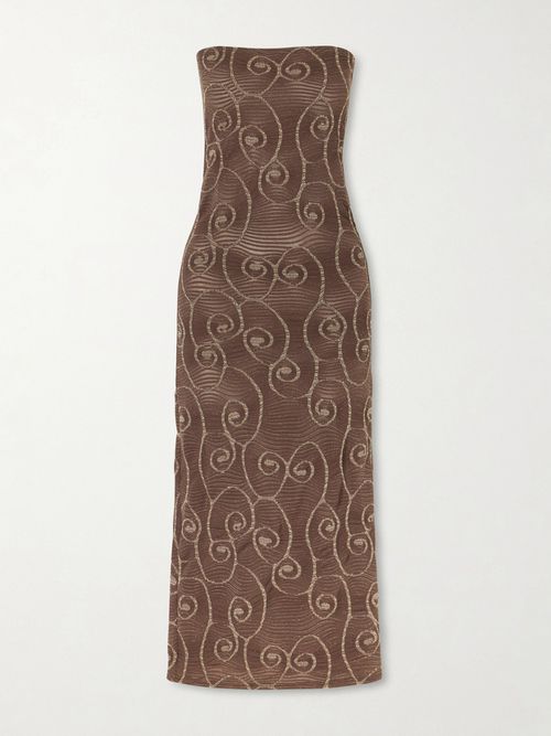Metallic Jacquard-knit Midi Dress - Brown