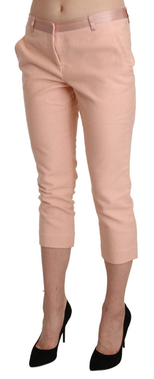 Low Waist Skinny Cropped Cotton Capri Pants — Pink