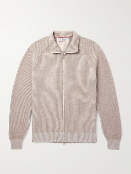 Men - Slim-Fit Ribbed Cashmere Zip-Up Cardigan