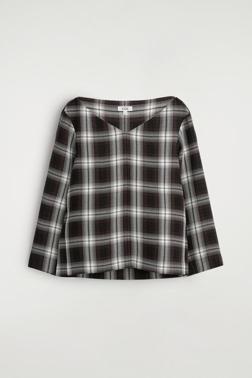 Checked V-Neck Top