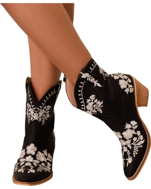 Women's Caroline Embroidery Booties In Black
