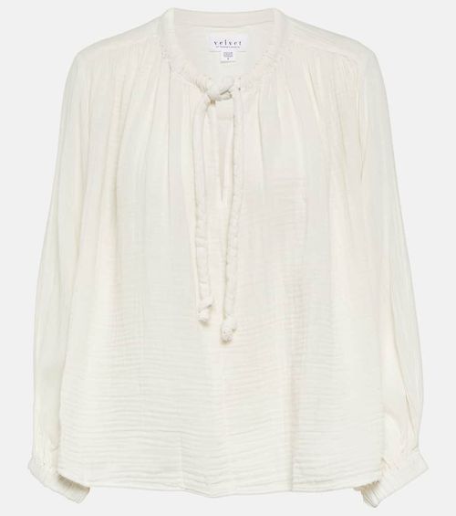 Tie-neck cotton blouse top