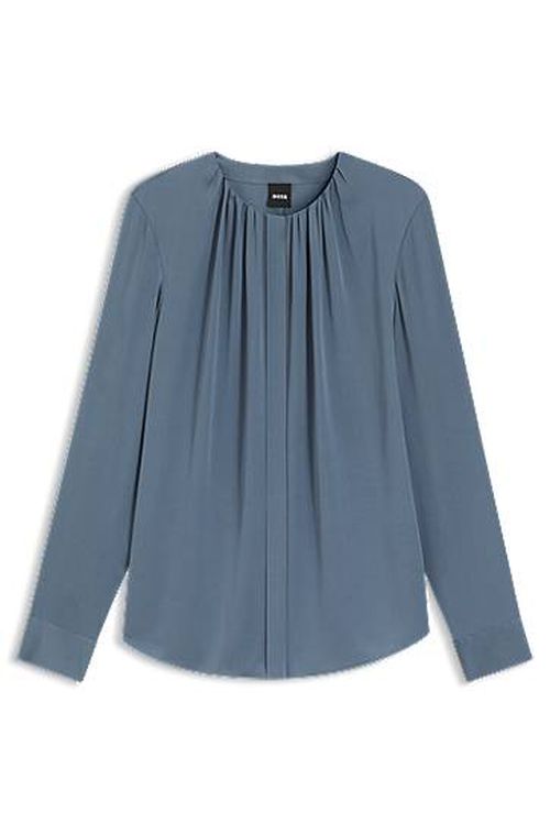Collarless regular-fit blouse in stretch silk