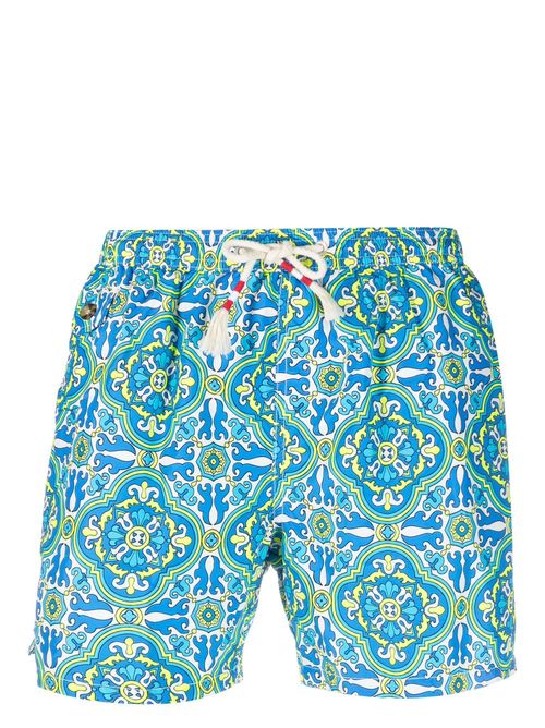 Majolica-print swim shorts - Blue