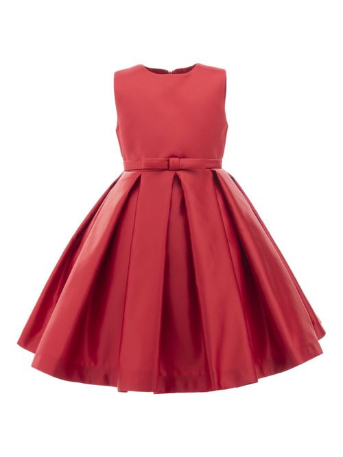 Bow-detail pleated satin dress - Red