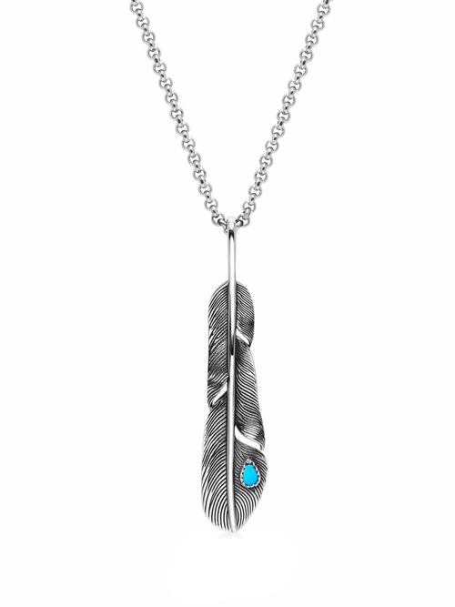 Nialaya Jewelry 남성 feather pendant necklace - 실버 톤 MNEC036