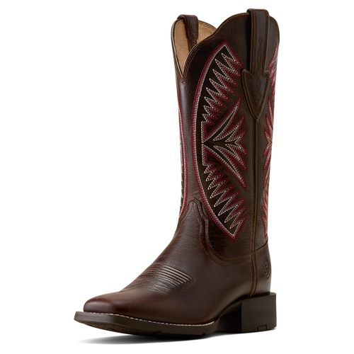 Women's Round Up Ruidoso Wide Square Toe Western Boots in Arizona Brown, B Medium Width, Size 3, by