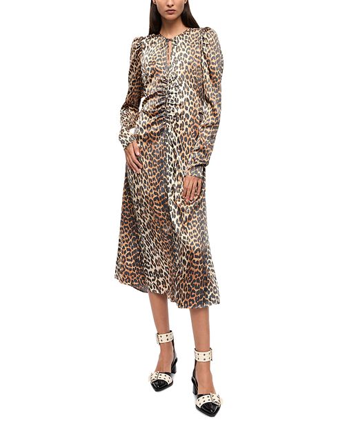 Printed Ruched Satin Dress