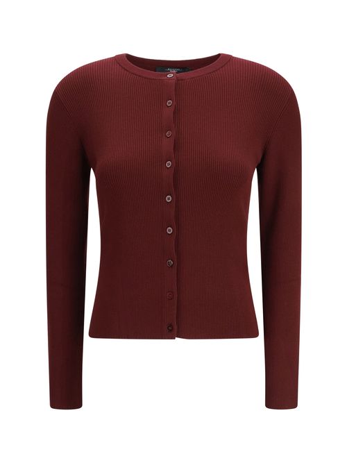 Ribbed Viscose Cardigan — Red