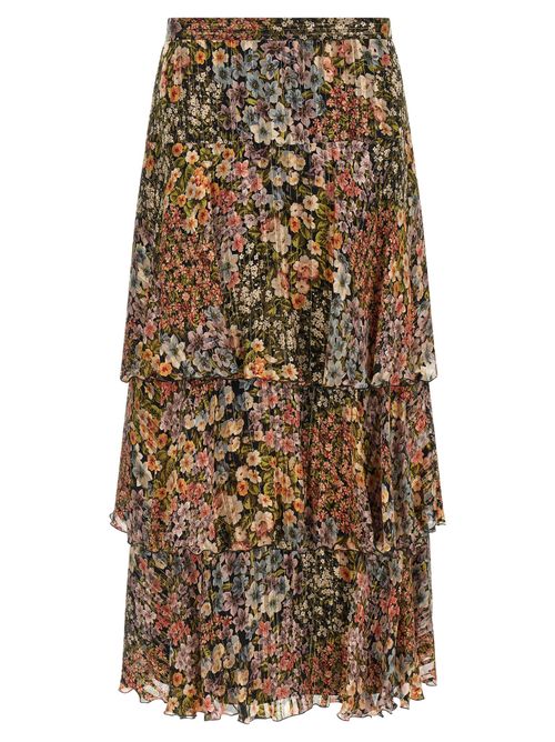 Floral-Printed Silk Skirt — Multicolor