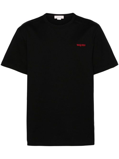 Logo-embroidered cotton T-shirt - Black