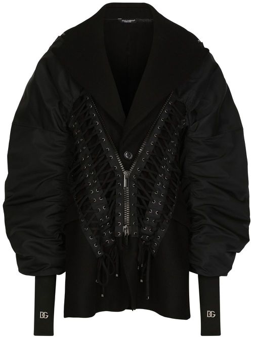 Lace-up detailed bomber jacket - Black