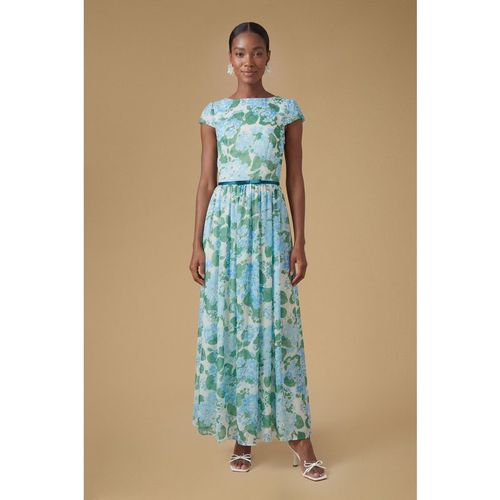 Oasis Womens Cap Sleeve Hydrangea Mesh Maxi Dress - Multicolour