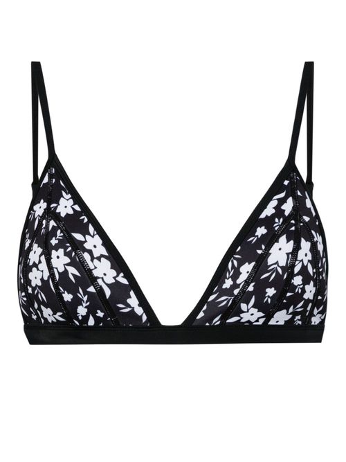 Triangle-cup floral-print bikini top - Black