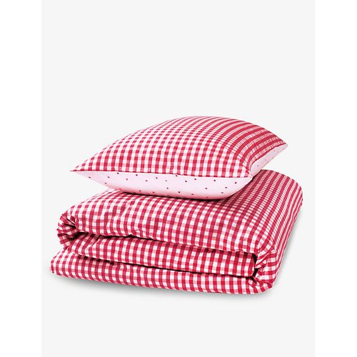 Red Reversible Gingham Cotton cot Bedding set Single
