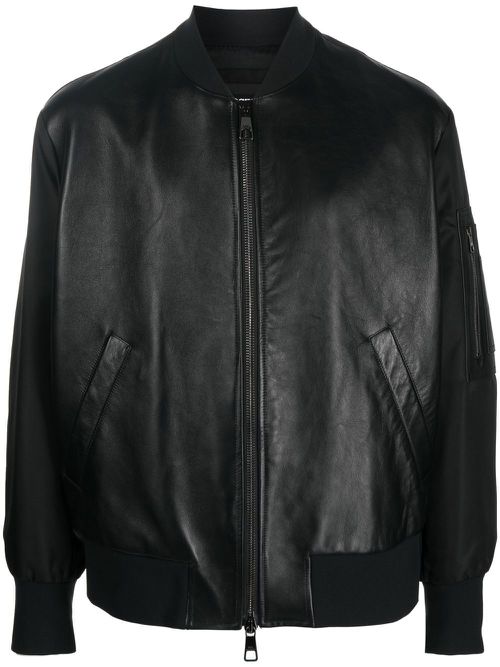 Leather panelled bomber jacket - Black