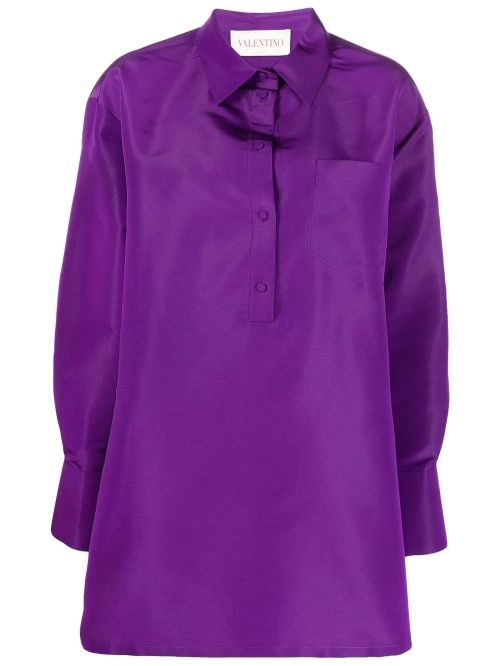 Silk Button-Up Blouse — Purple