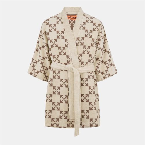 Off-White Womens Off White Patterned Robe with Short Sleeves in Cream/Taupe - Sma