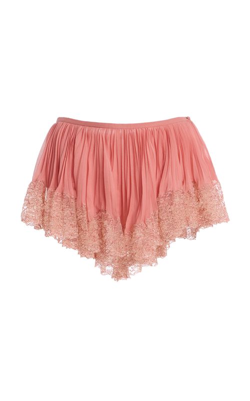 Lace-Trimmed Plisse Silk Shorts - Moda Operandi