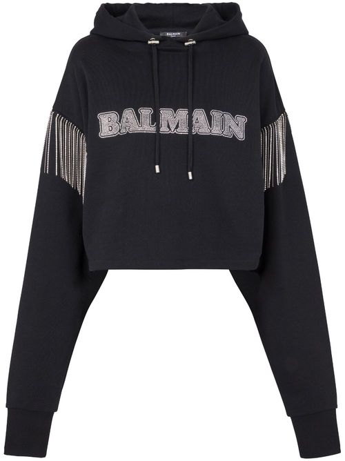 Fringed organic-cotton hoodie - Black