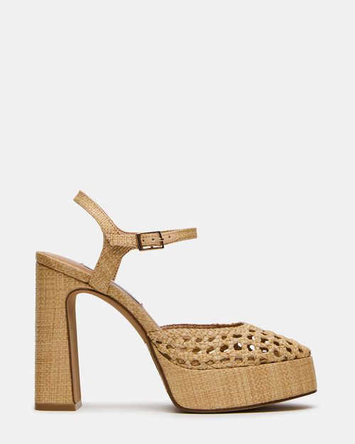 Steve Madden Women's Lexie Raffia Block Heels - Natural - - Leather