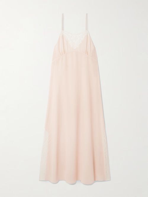 Lace-trimmed silk crepe de chine maxi dress