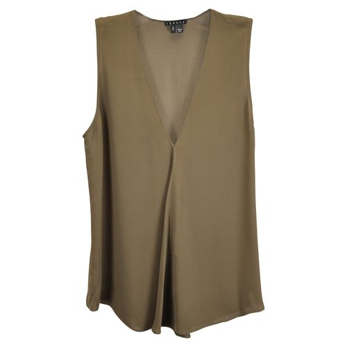 V-Neck Tank Top in Green Silk