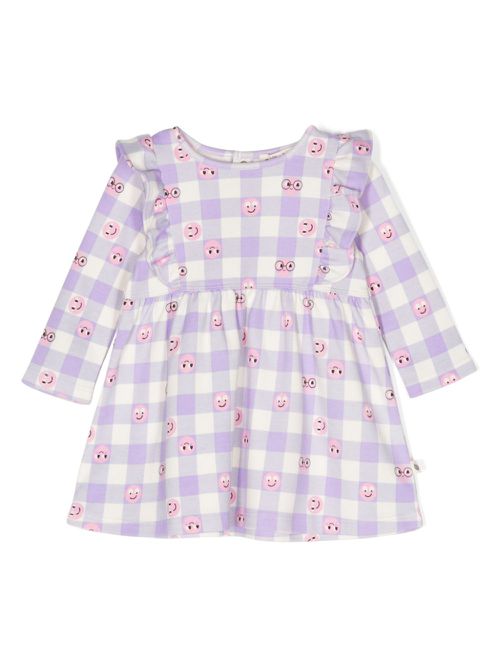 Check-print ruffle-trim dress - Purple